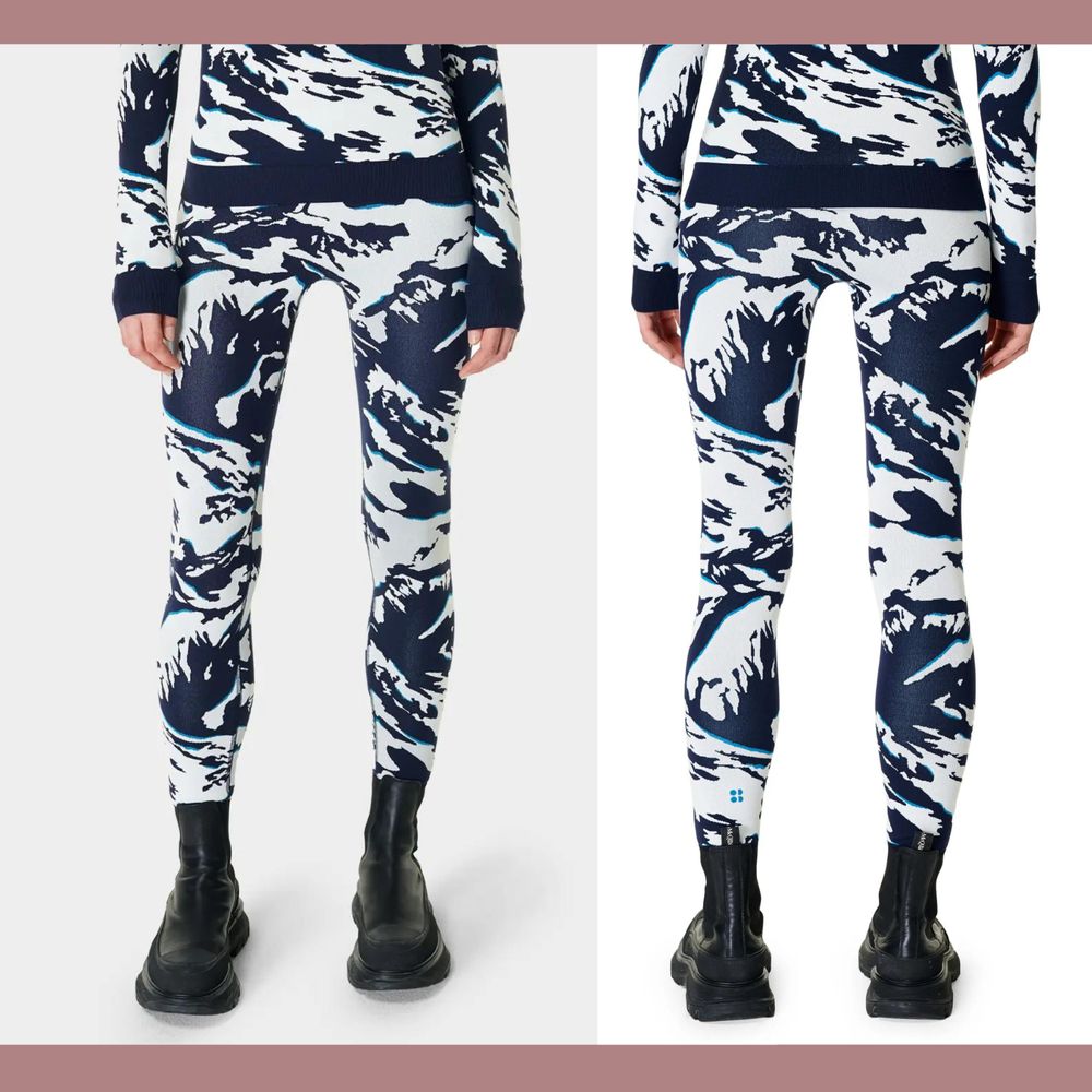 Nwt$118 Sweaty Betty [ Large ] Peaks Ski Base Layer Leggings Blue Jacquard